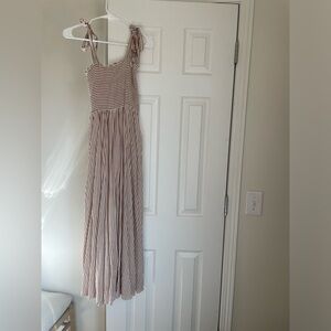 Neuflora Manufacture tags Striped Cotton Maxi Dress in Cream and Brown